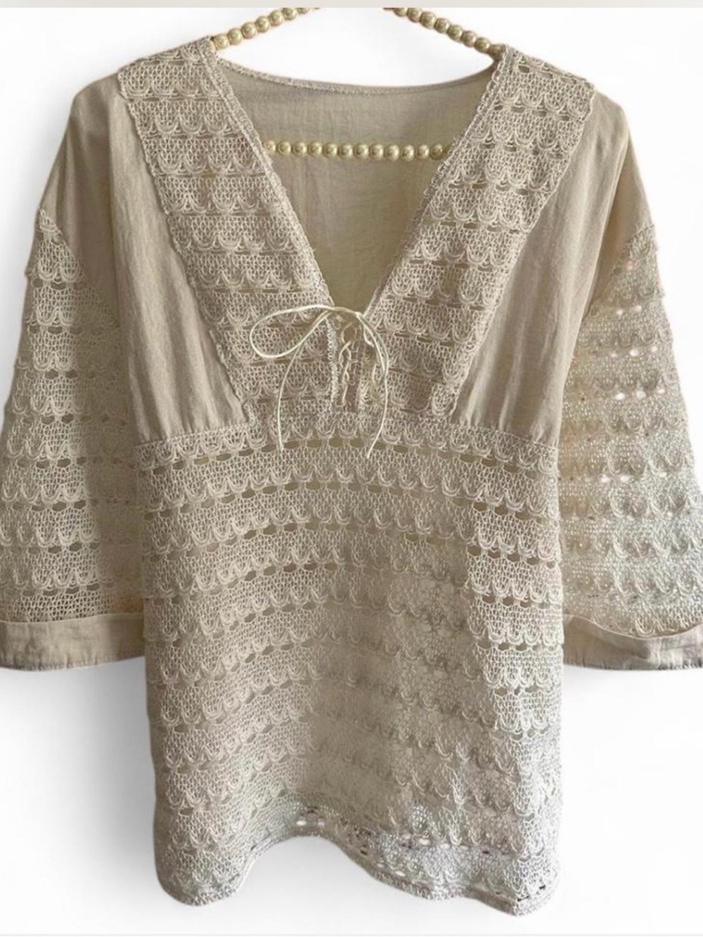 Vintage Handmade Crochet Peasant Top